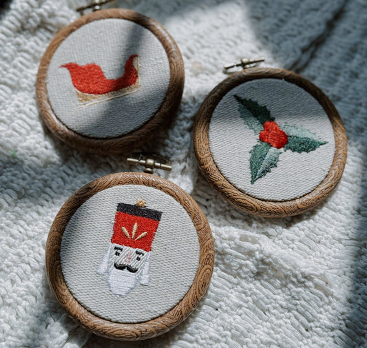 “Vintage Christmas” Embroidered Ornament Set